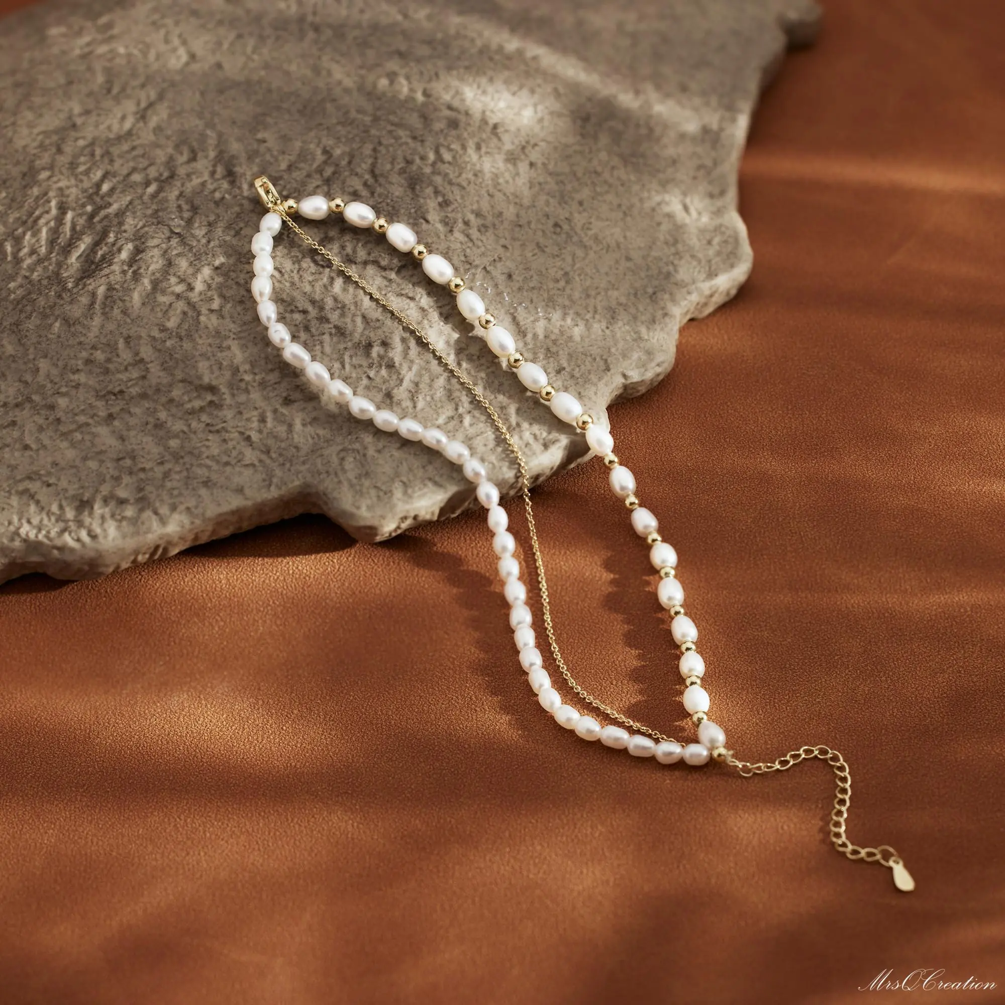Three Layer Bracelet Real Freshwater Pearl Triple Chain