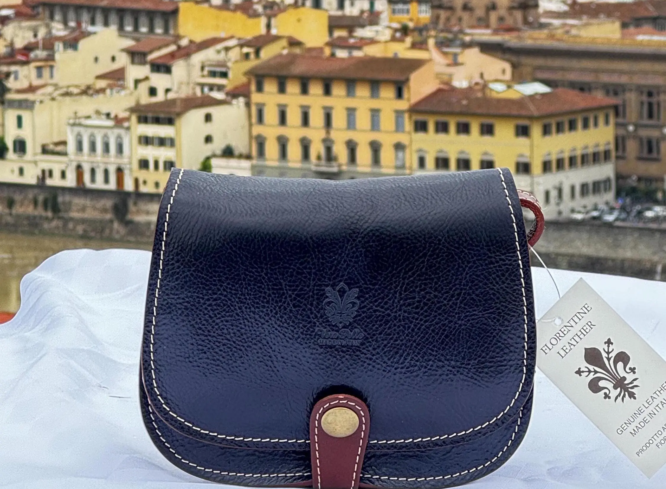 Italian Navy Handmade Leather Saddle Crossbody