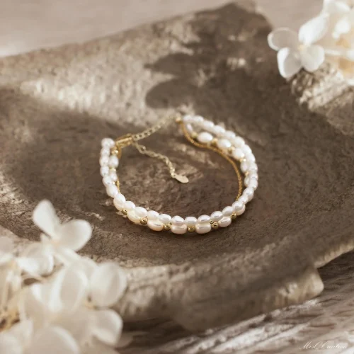 Three Layer Bracelet Real Freshwater Pearl Triple Chain