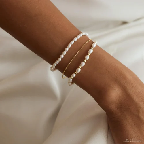 Three Layer Bracelet Real Freshwater Pearl Triple Chain