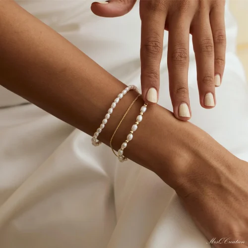 Three Layer Bracelet Real Freshwater Pearl Triple Chain