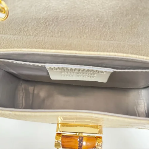 Italian Crocodile Leather Bag With Bamboo Handle