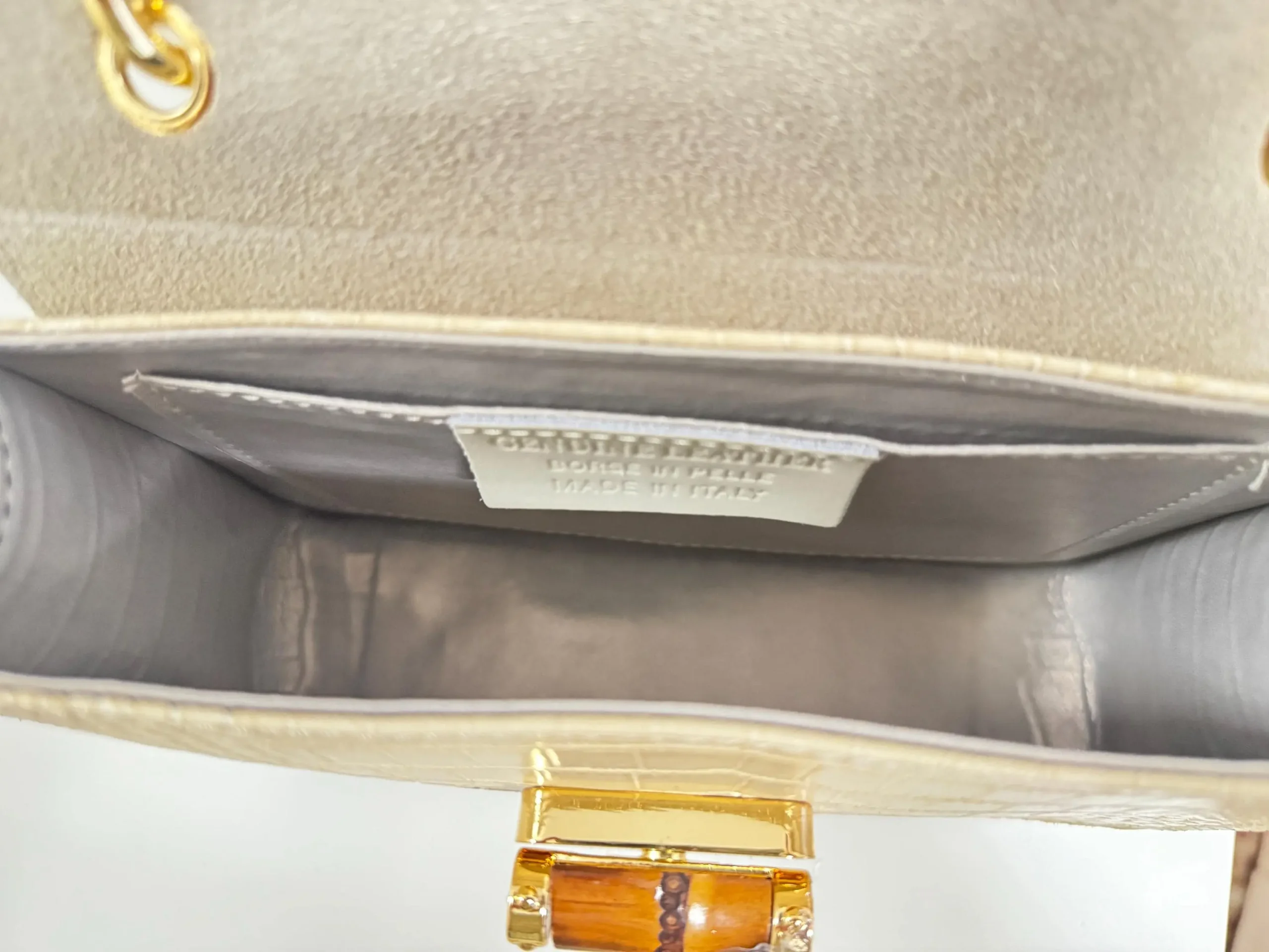 Italian Crocodile Leather Bag With Bamboo Handle