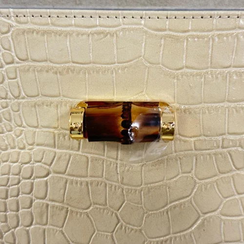Italian Crocodile Leather Bag With Bamboo Handle