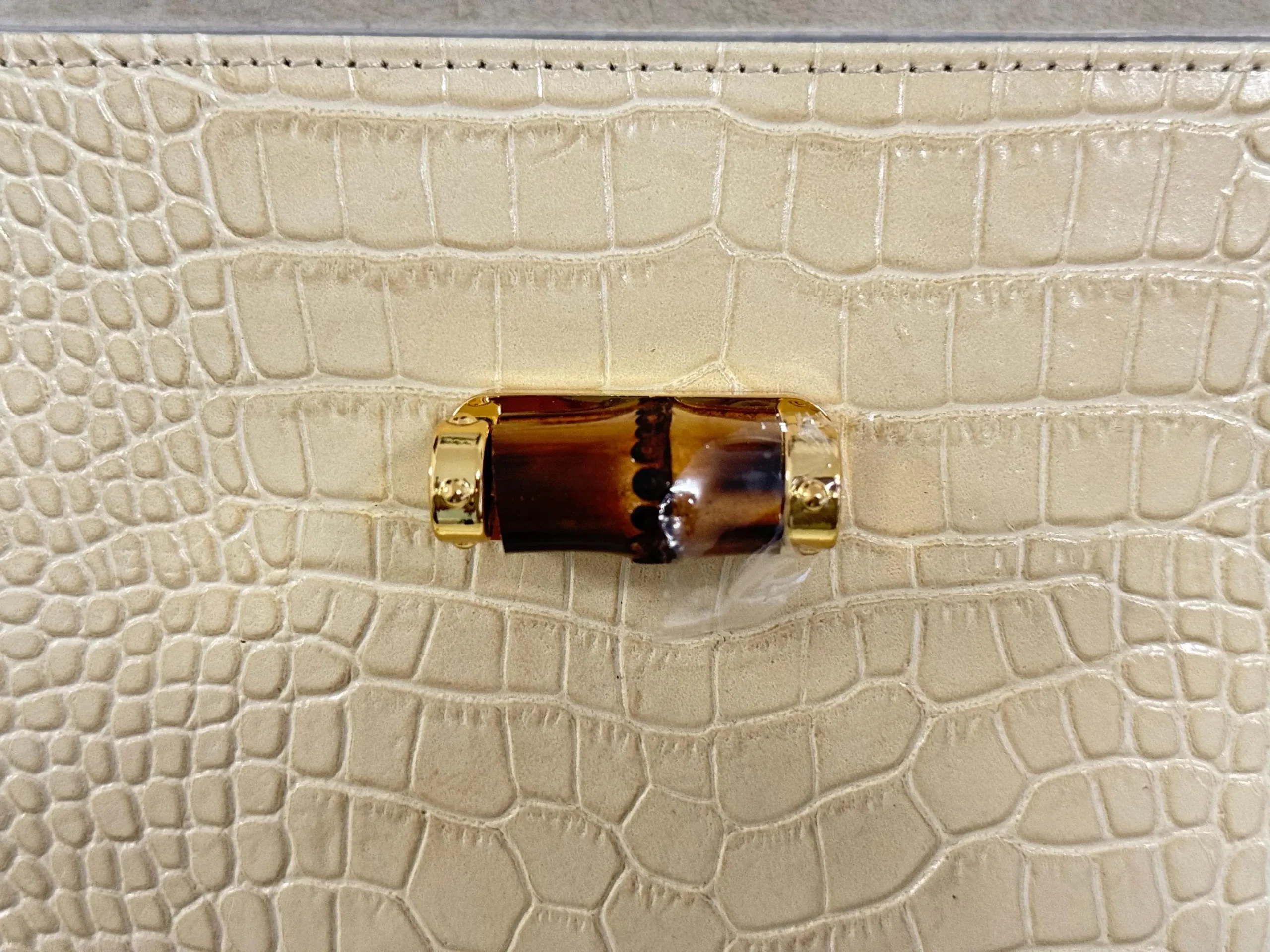 Italian Crocodile Leather Bag With Bamboo Handle
