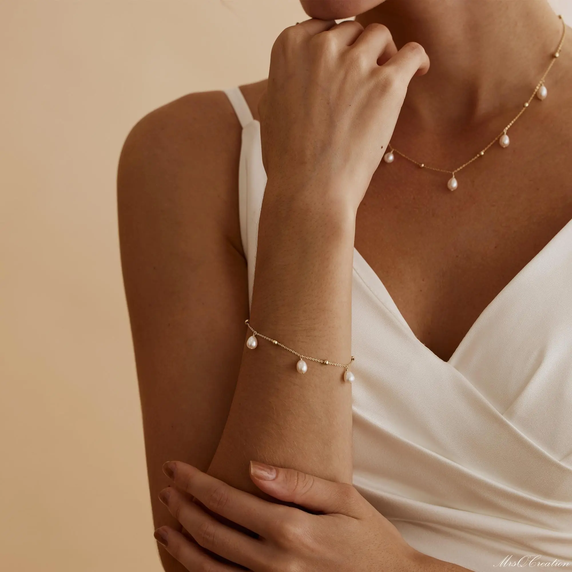 Dainty Bead Pearl Bracelet Real Freshwater Drop Beads