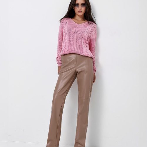 Cable Knit Sweater Cotton Top Pullover With Openwork