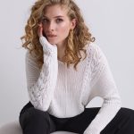 Cable Knit Sweater Cotton Top Pullover With Openwork
