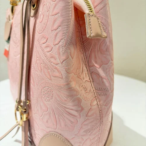 Italian Pink Floral Embossed Leather Tote