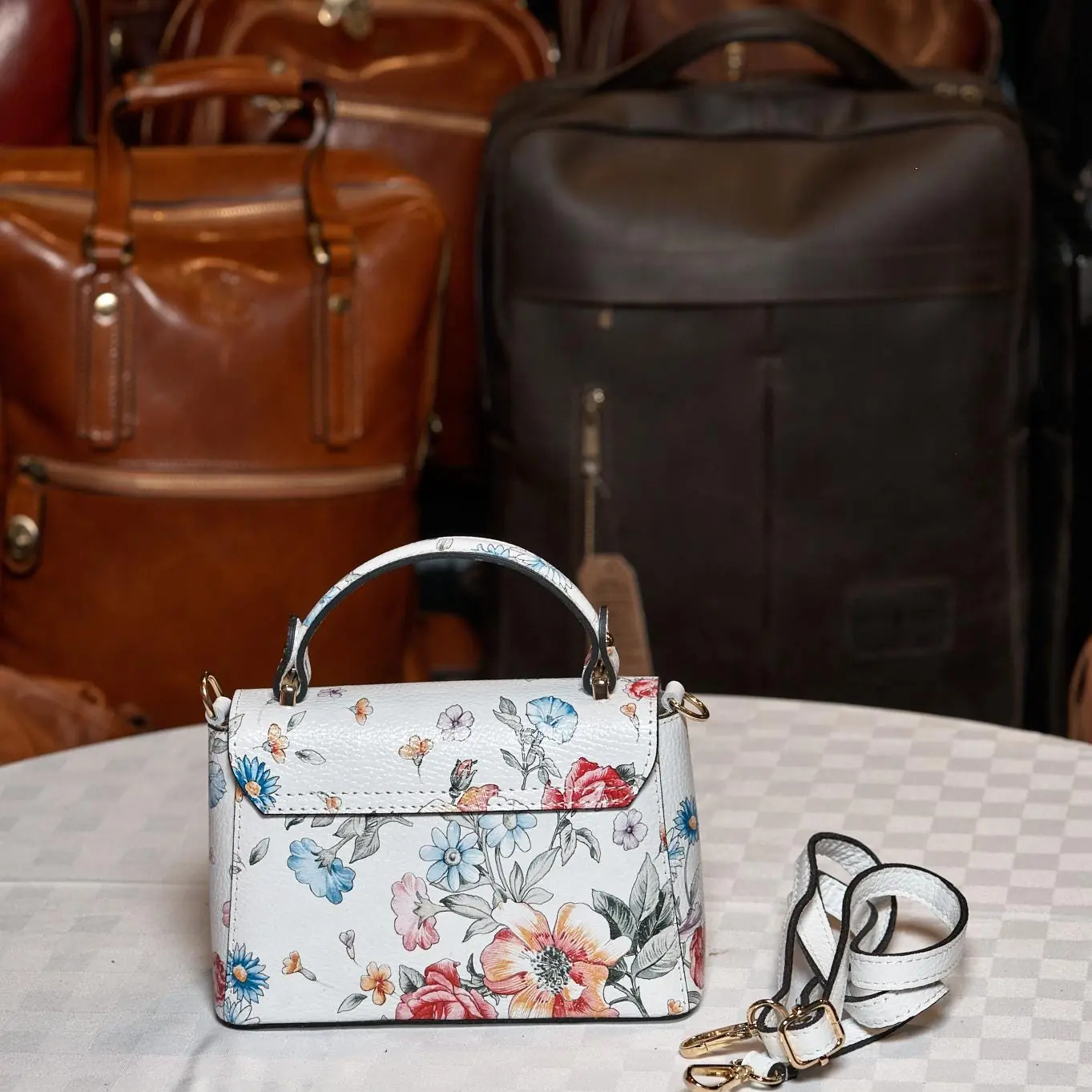 Italian Floral Top-handle Leather Bag Florence
