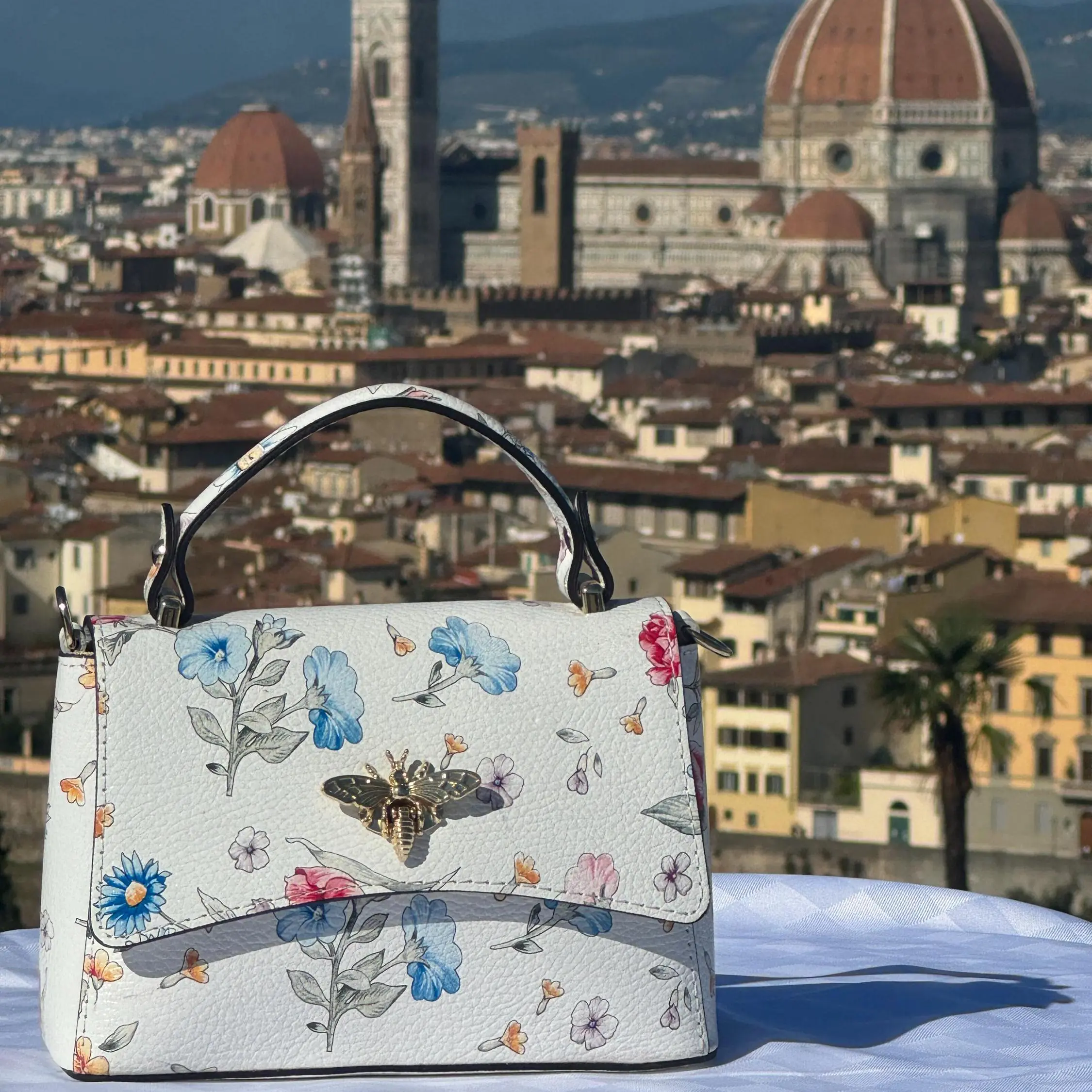 Italian Floral Top-handle Leather Bag Florence