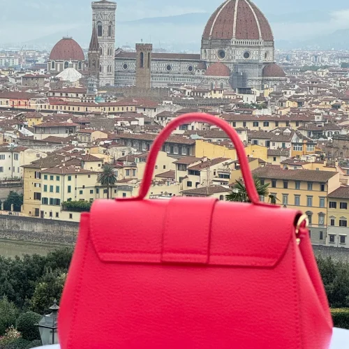 Italian Red Pebbled Leather Top-handle Bag