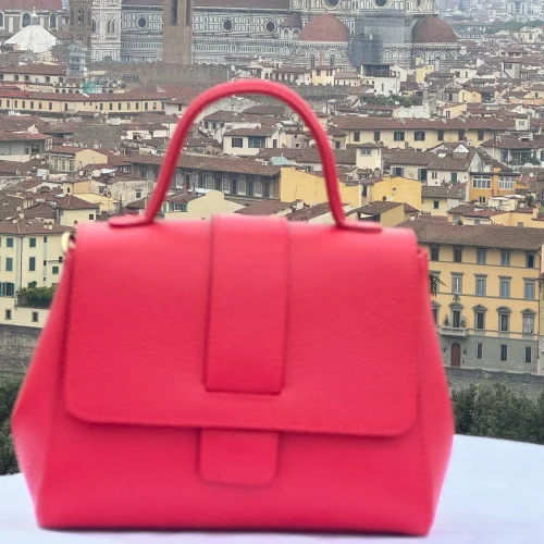 Italian Red Pebbled Leather Top-handle Bag
