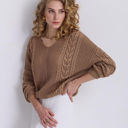 Cable Knit Sweater Cotton Top Pullover With Openwork
