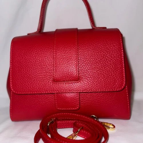 Italian Red Pebbled Leather Top-handle Bag