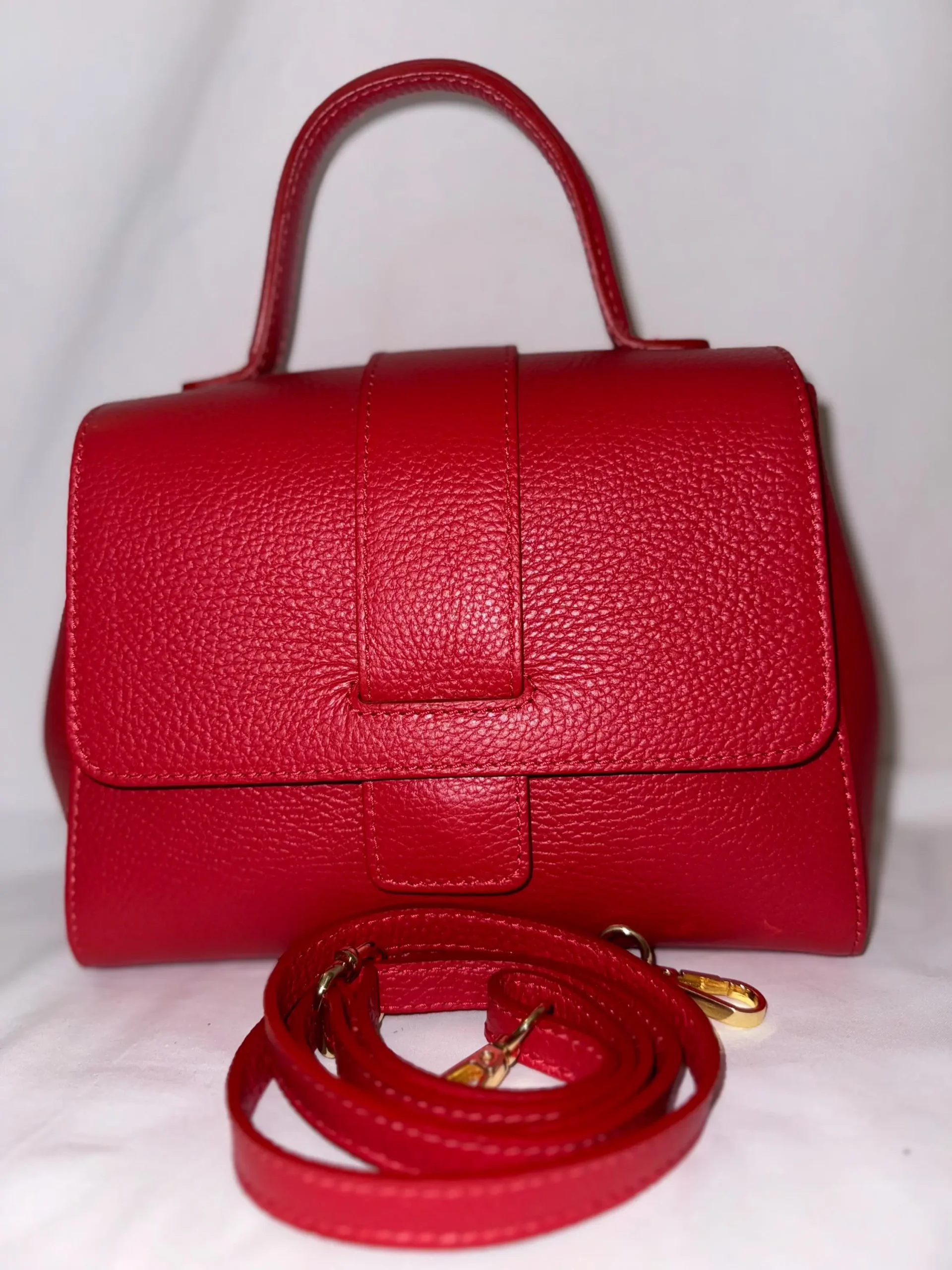 Italian Red Pebbled Leather Top-handle Bag