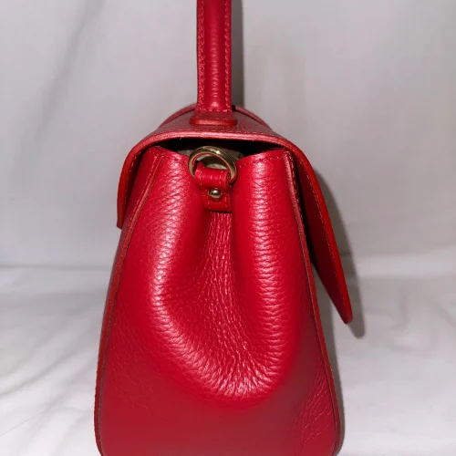 Italian Red Pebbled Leather Top-handle Bag