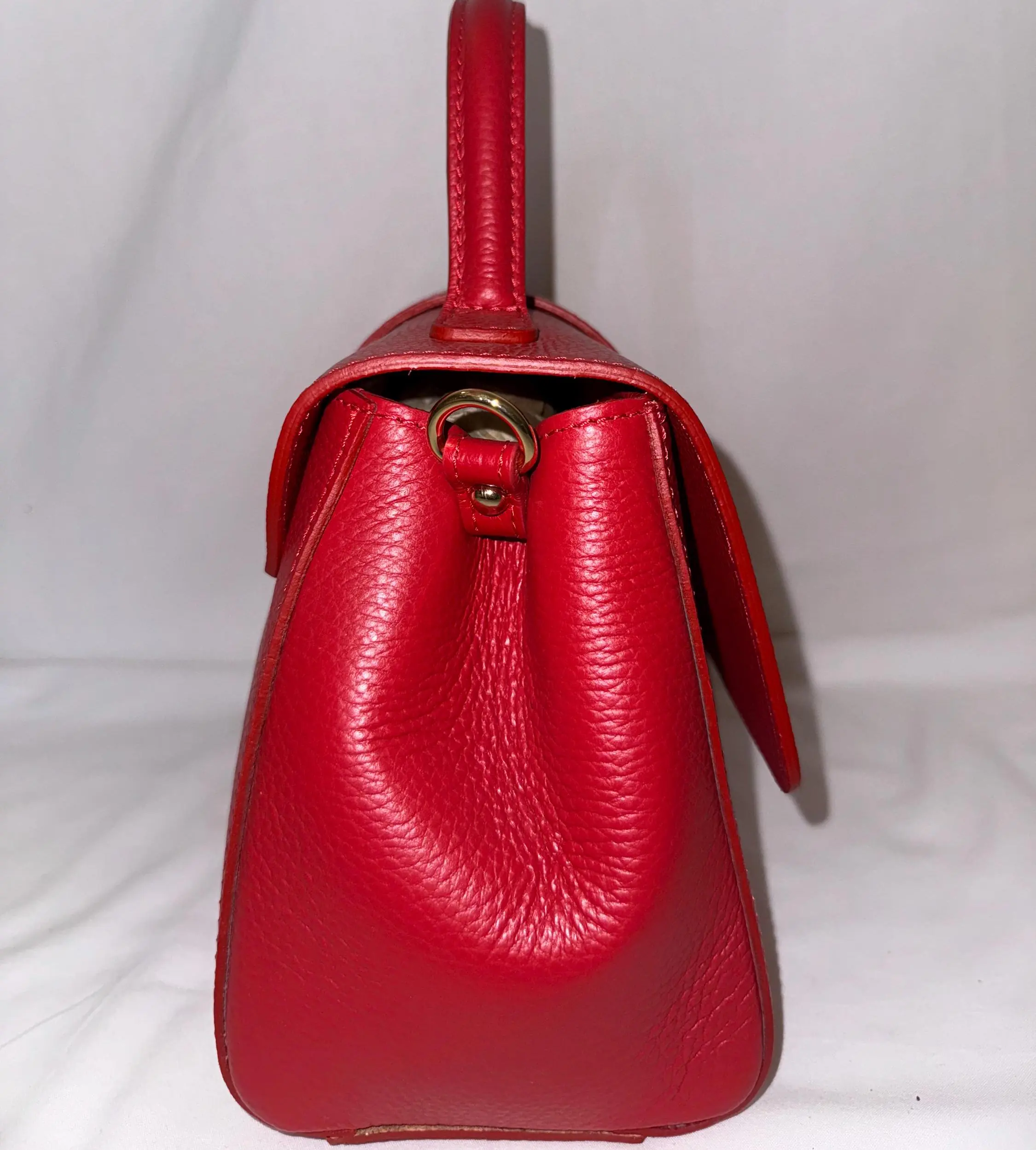 Italian Red Pebbled Leather Top-handle Bag