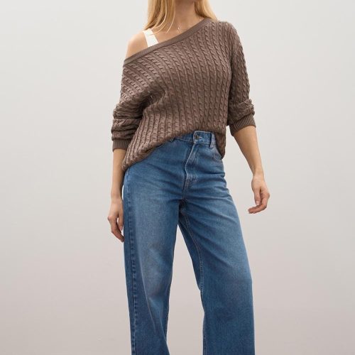 Semi Sheer Cotton Sweater Open Knit Cable Jumper