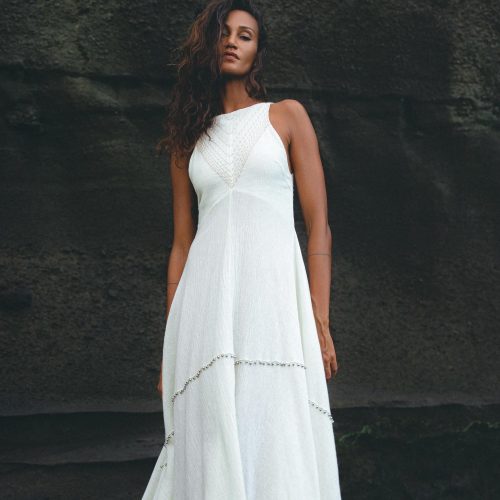 Off White Bhakti Dress Bridal Hand Embroidered Organic