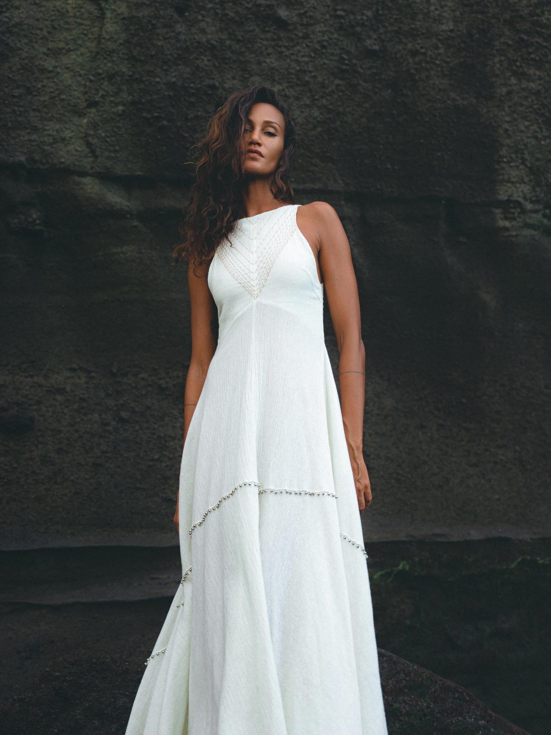 Off White Bhakti Dress Bridal Hand Embroidered Organic