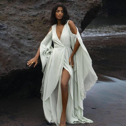 Sky Blue Makosh Goddess Bohemian Wedding Guest Gown