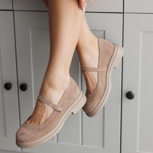Handmade Suede Almond Mary Jane Shoes Comfortable Beige
