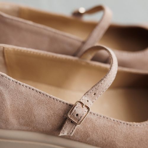 Handmade Suede Almond Mary Jane Shoes Comfortable Beige
