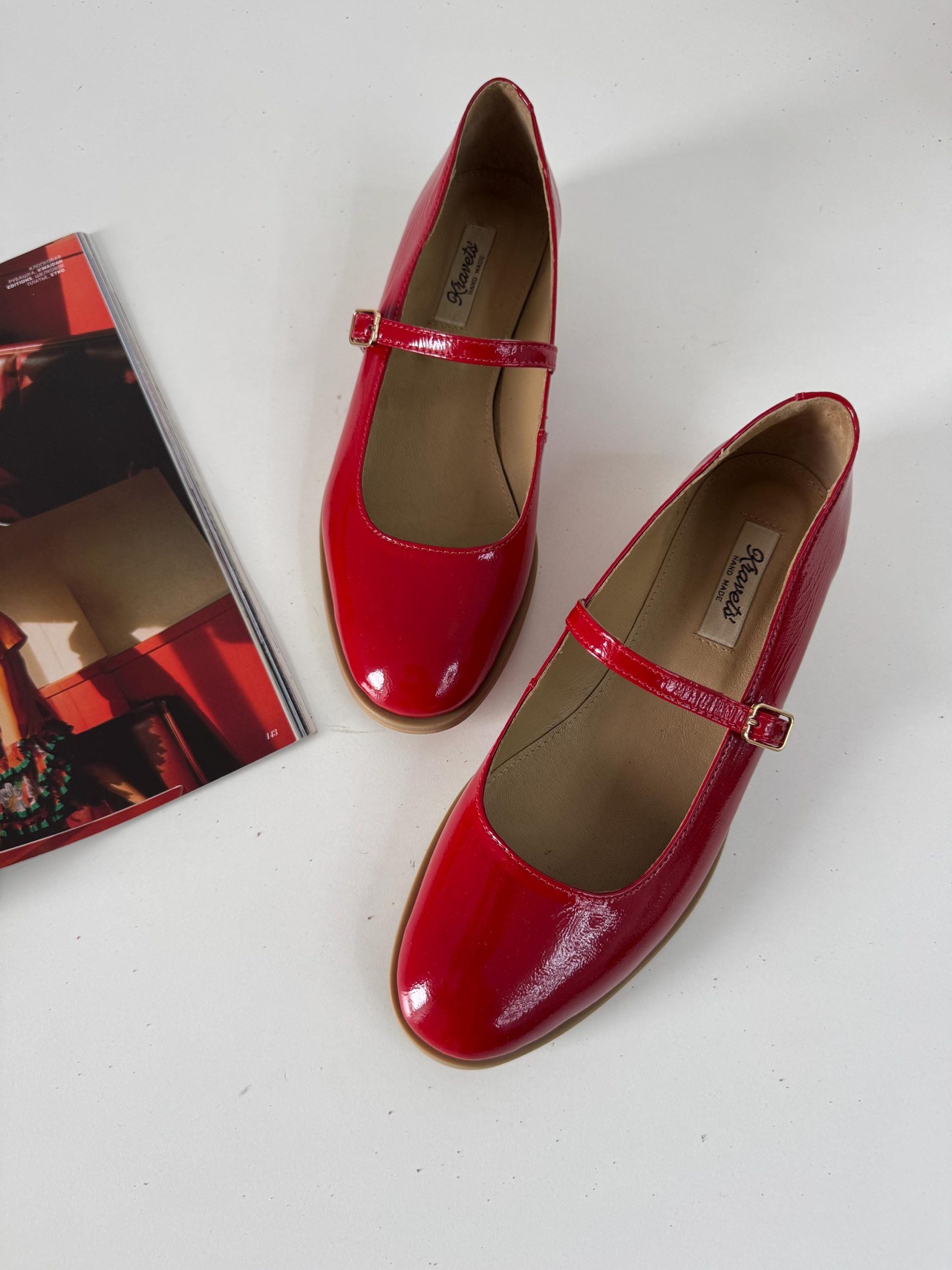 Red Mary Jane Mid Heel Shoes Women’s Patent