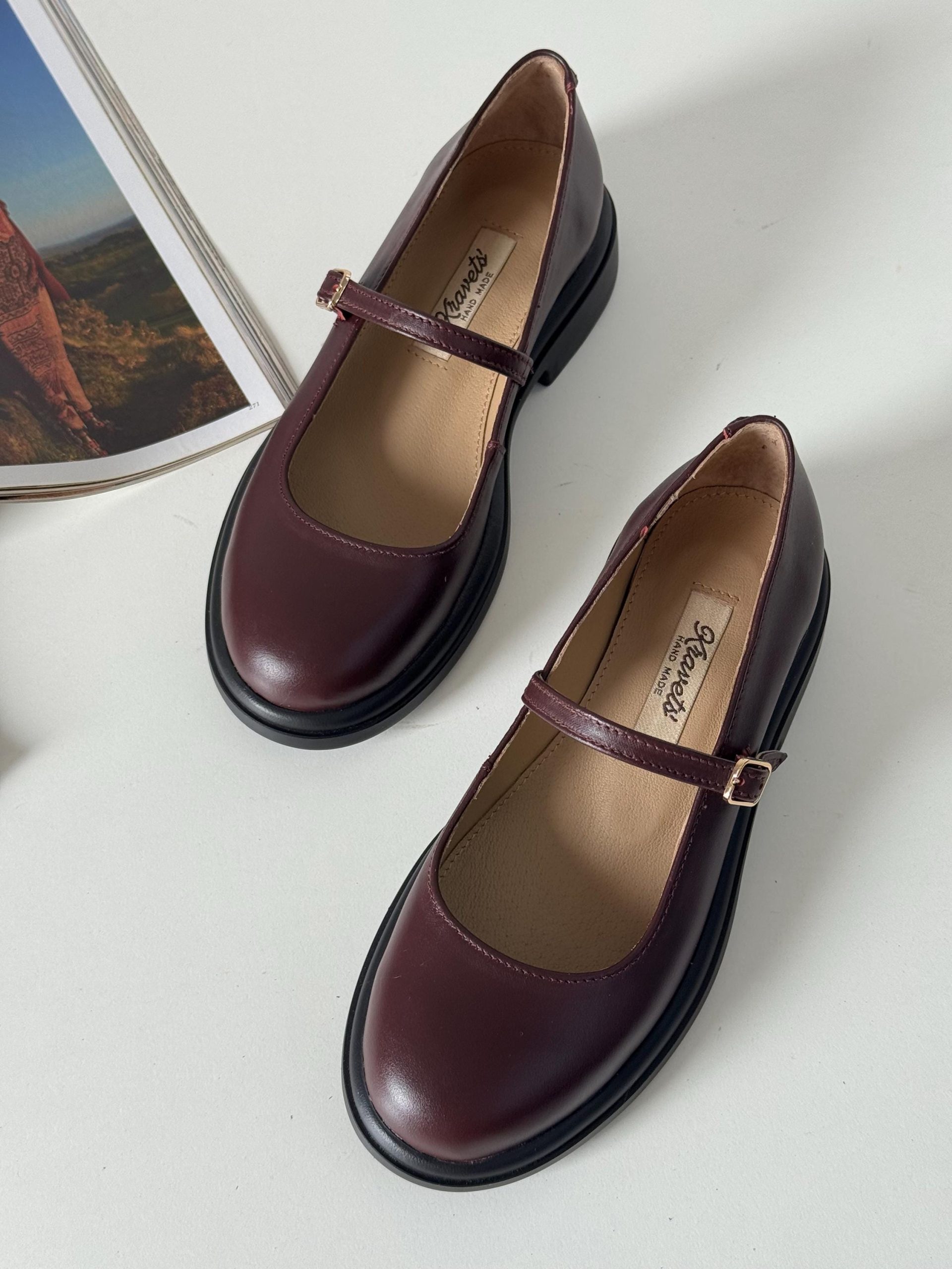 Leather Mary Jane Shoes Womens Animal Print Flats