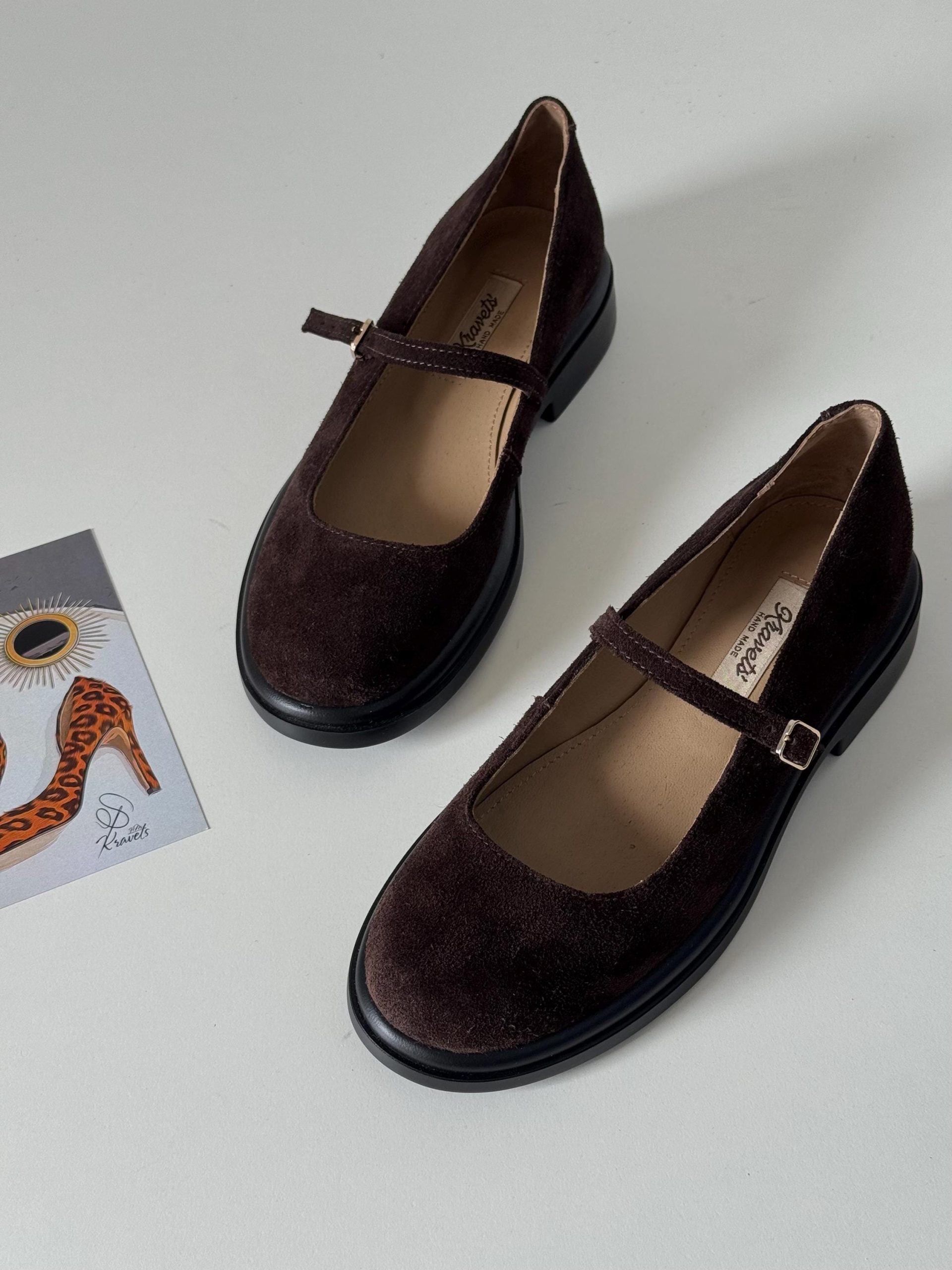 Leather Mary Jane Shoes Womens Animal Print Flats