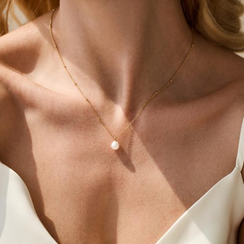 Bridal Pearl Necklace Dainty Gold Pendant Wedding Jewellery