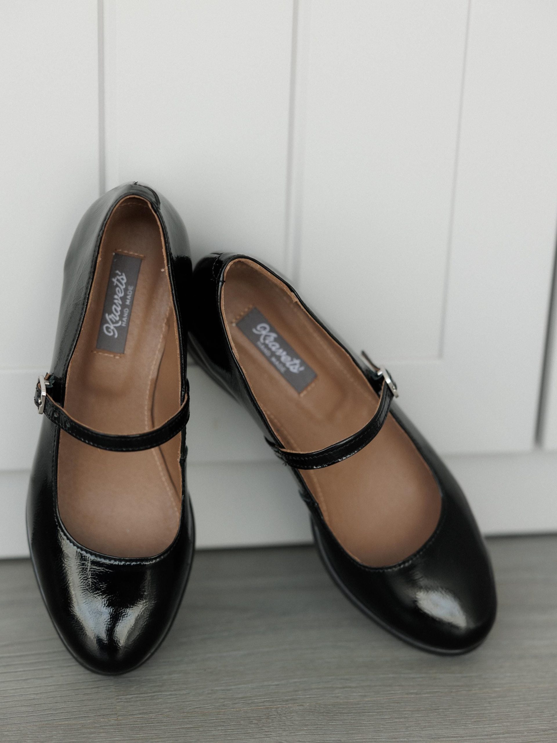 Black Mary Jane Mid Heel Shoes Patent Leather