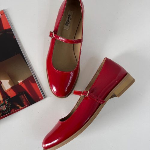 Red Mary Jane Mid Heel Shoes Women’s Patent