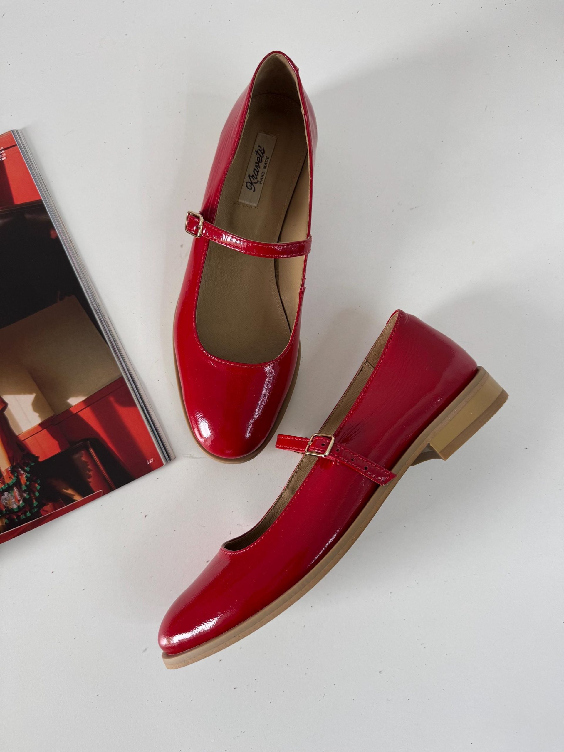 Red Mary Jane Mid Heel Shoes Women’s Patent