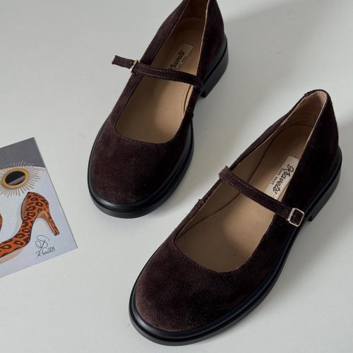 Handmade Suede Almond Mary Jane Shoes Comfortable Beige