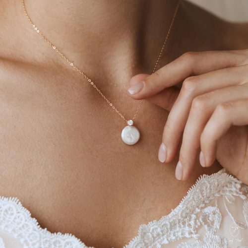 Coin Pearl Necklace Dainty Natural Charm Bridal Layering