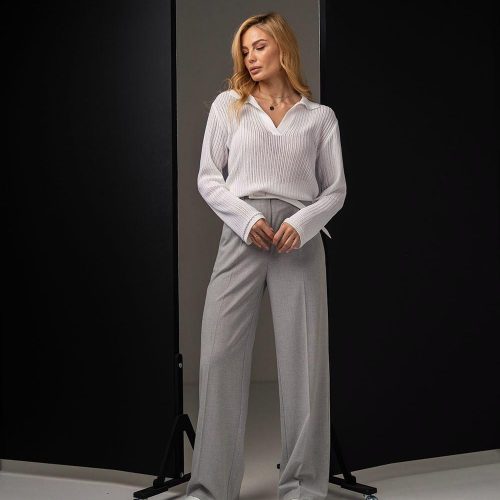 Cotton Openwork Sweaters Polo Collar Casual V Neck