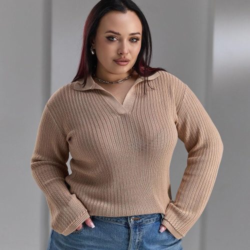 Cotton Openwork Sweaters Polo Collar Casual V Neck