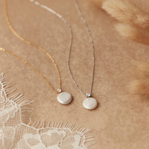 Coin Pearl Necklace Dainty Natural Charm Bridal Layering