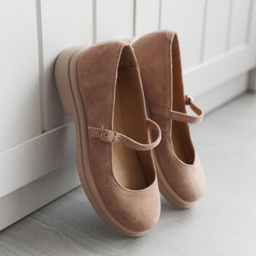 Handmade Suede Almond Mary Jane Shoes Comfortable Beige