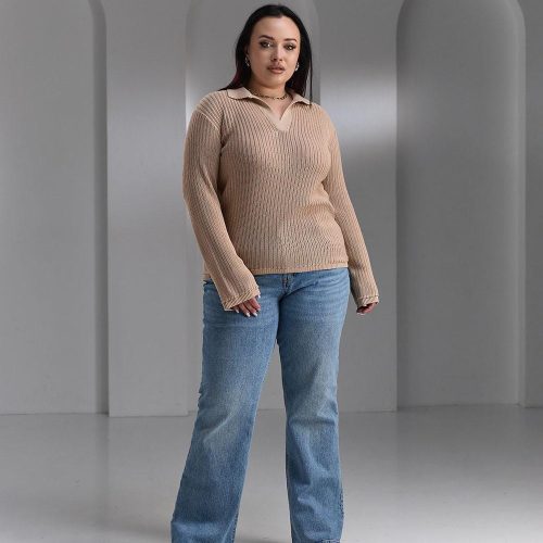 Cotton Openwork Sweaters Polo Collar Casual V Neck