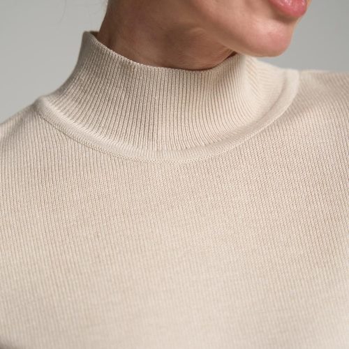 Cotton Short Sleeve Turtleneck Sweater Stretchy Mock Neck