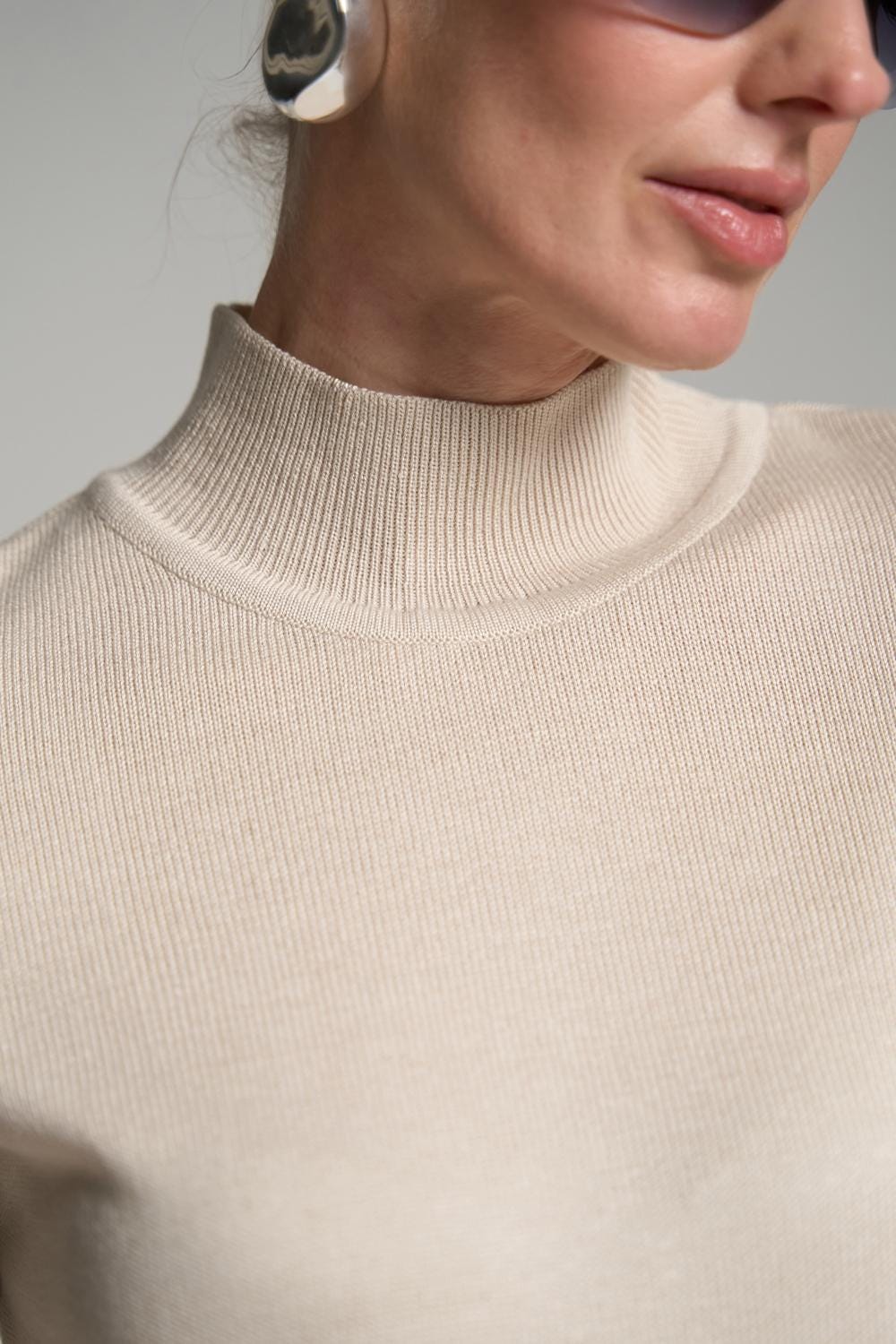 Cotton Short Sleeve Turtleneck Sweater Stretchy Mock Neck