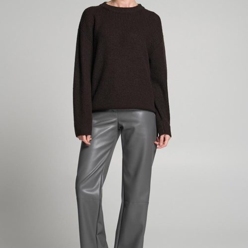 Merino Wool Crewneck Sweater Soft Rib Knit Pullover