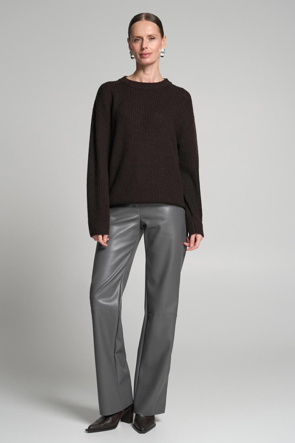 Merino Wool Crewneck Sweater Soft Rib Knit Pullover