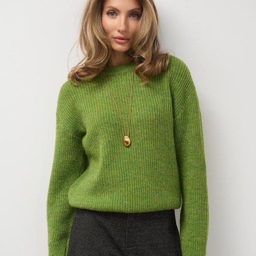 Merino Wool Crewneck Sweater Soft Rib Knit Pullover