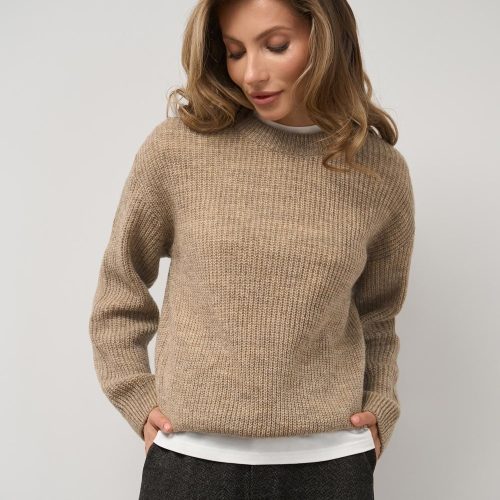 Merino Wool Crewneck Sweater Soft Rib Knit Pullover