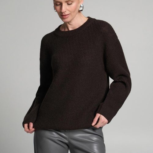 Merino Wool Crewneck Sweater Soft Rib Knit Pullover