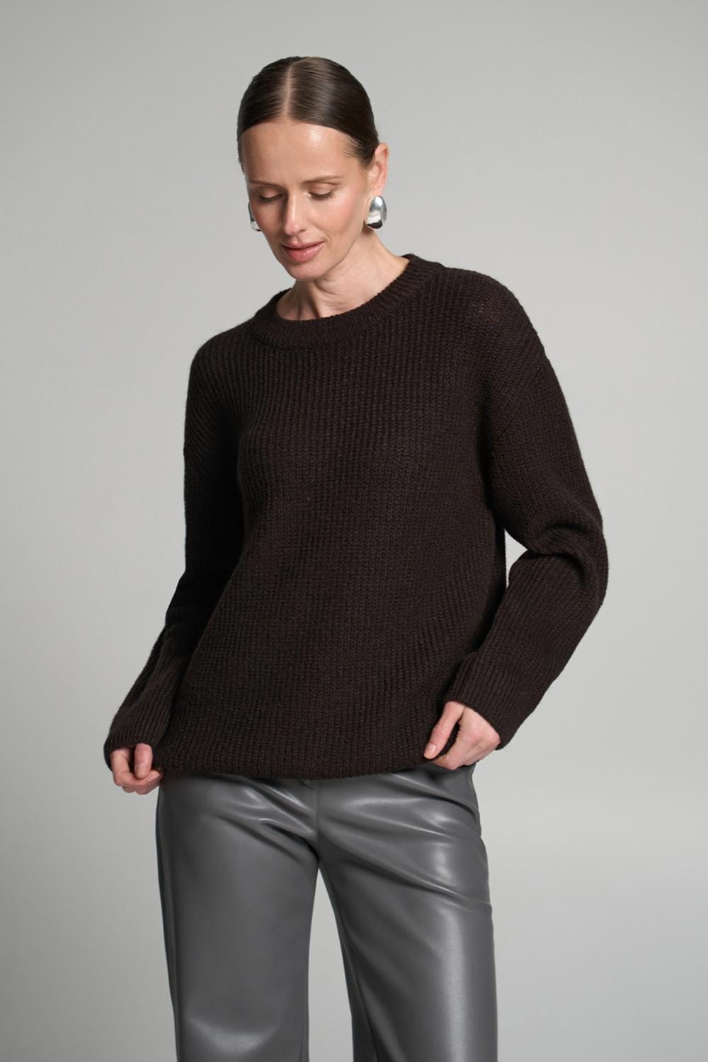 Merino Wool Crewneck Sweater Soft Rib Knit Pullover